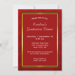 Red Gold Frame Dinner Graduation Invitation