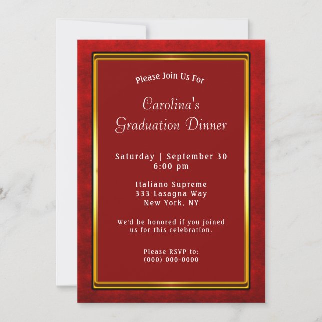 Red Gold Frame Maroon Dinner Graduation Invitation (Front)