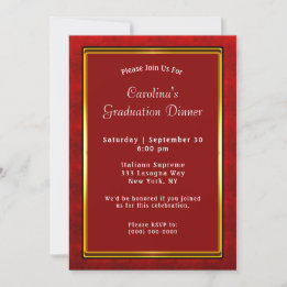 Red Gold Frame Maroon Dinner Graduation Invitation