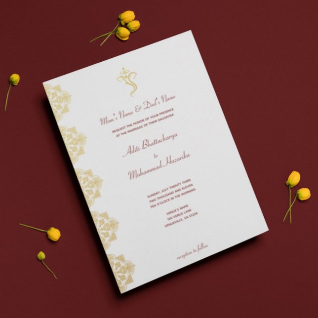 Red & Gold Ganesha and Mehndi Indian Wedding Invitation (Creator Uploaded)
