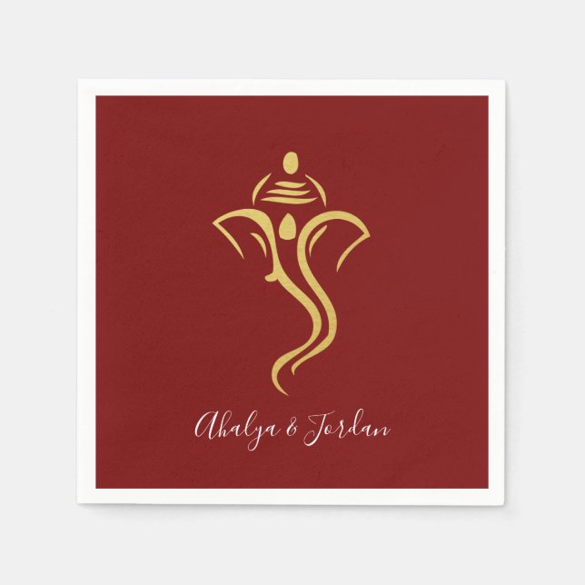 Red & Gold Ganesha Wedding Party Napkin (Front)