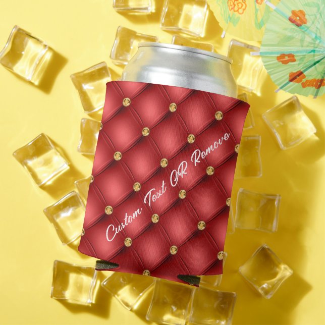 Red Gold Gemstone Can Cooler with Custom Text (In Situ Summer)