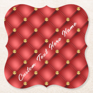 Red Gold Gemstone Paper Coaster with Custom Text