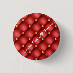 Red Gold Gemstone Tufted Button with Custom Text