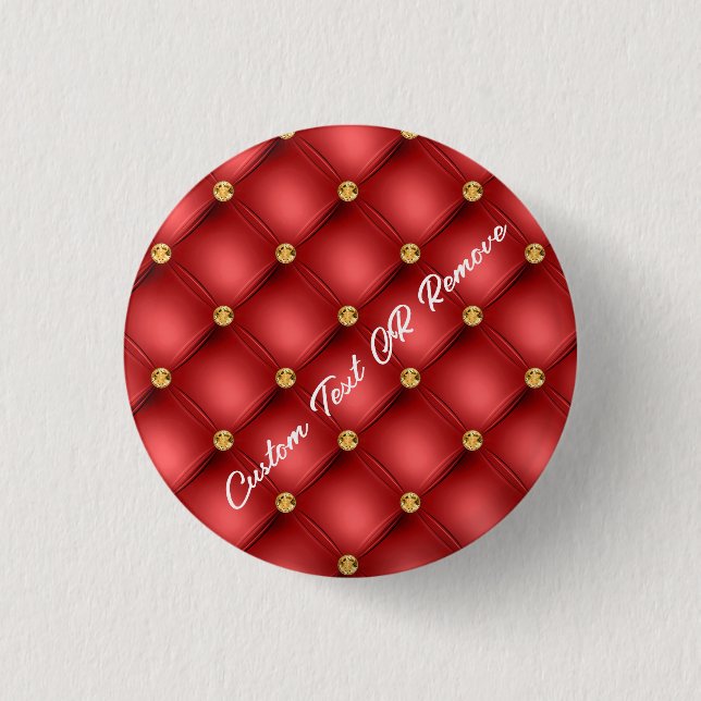 Red Gold Gemstone Tufted Button with Custom Text (Front)