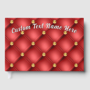 Red Gold Gemstone Tufted Custom Text Guest Book