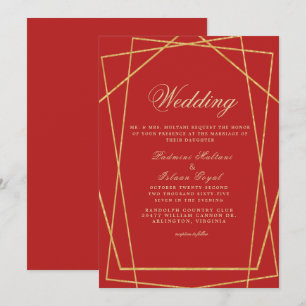  Red Gold Geometric Indian Style Wedding  Invitation