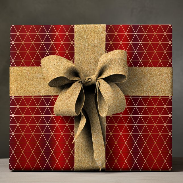 Red Gold Geometric Triangle Christmas Pattern Wrapping Paper (Creator Uploaded)