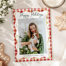 Red & Gold Gingham Pattern Happy Holidays 1 Photo
