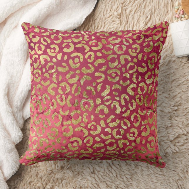 Red Gold Glam Leopard Cushion (Blanket)