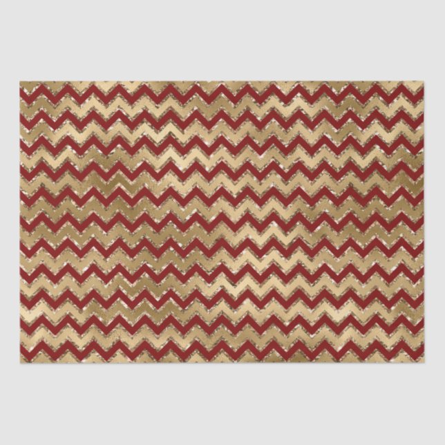 Red Gold Glam Zigzag Stripes Christmas Tissue Paper (Front)