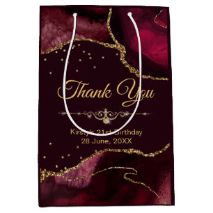 Red & Gold Glitter Agate Birthday Thank You Medium Gift Bag