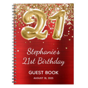 Red Gold Glitter Balloon 21st Birthday Guest Book