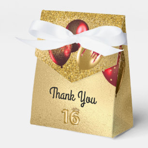Red Gold Glitter Balloons Sweet 16 Sixteen Favour Box