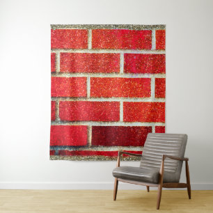Red & Gold Glitter Brick Festive Christmas Holiday Tapestry