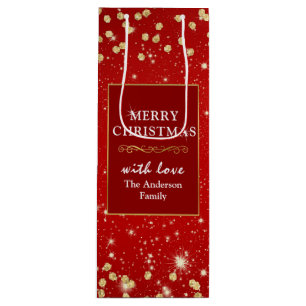 Red & Gold Glitter Christmas Wine Gift Bag