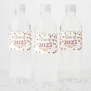 Red Gold Glitter Class of 2025 Graduation Water Bottle Label