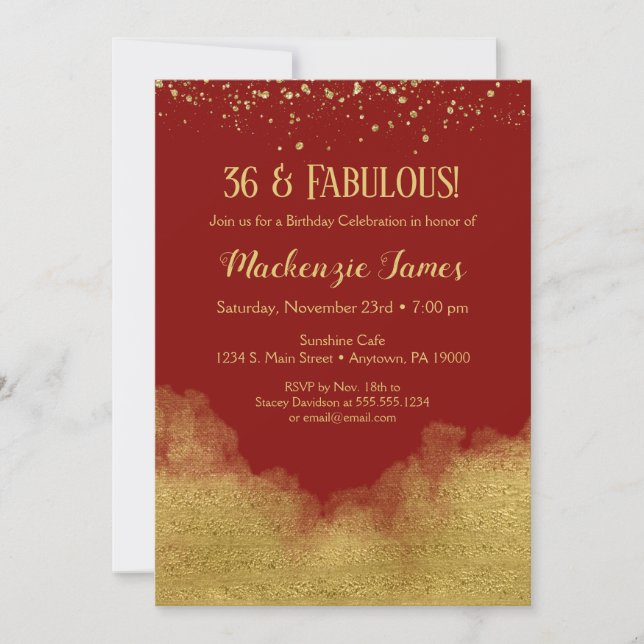 Red Gold Glitter Confetti Birthday Invitation (Front)