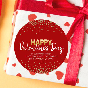 RED Gold Glitter Confetti HAPPY VALENTINE's DAY Classic Round Sticker