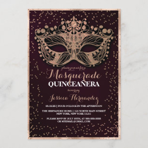 Red Gold Glitter Confetti Masquerade Quinceañera Invitation