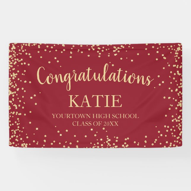 Red Gold Glitter Graduation Congratulations Banner (Horizontal)