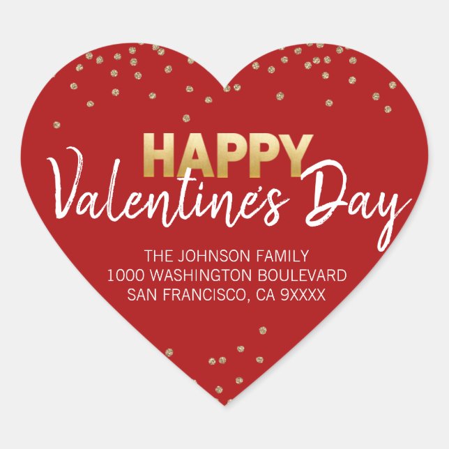 RED Gold Glitter HEART HAPPY VALENTINE's DAY Heart Sticker (Front)