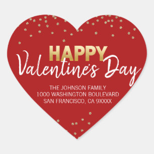 RED Gold Glitter HEART HAPPY VALENTINE's DAY Heart Sticker