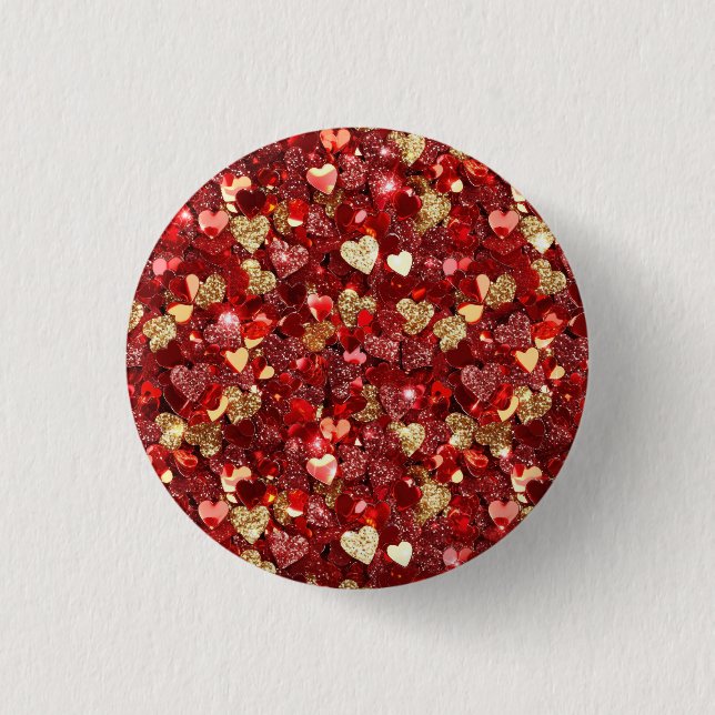 Red Gold Glitter Hearts 3 Cm Round Badge (Front)