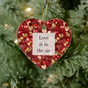 Red Gold Glitter Hearts Ceramic Tree Decoration