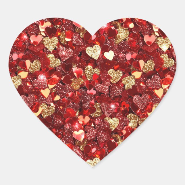 Red Gold Glitter Hearts Heart Sticker (Front)