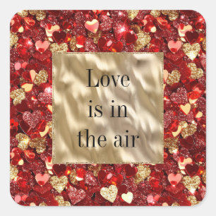 Red Gold Glitter Hearts Square Sticker