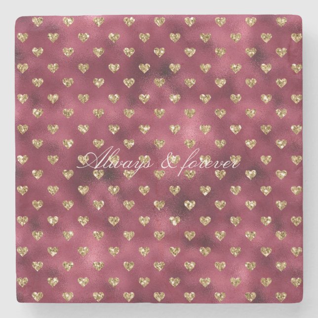 Red Gold Glitter Hearts Stone Coaster (Front)