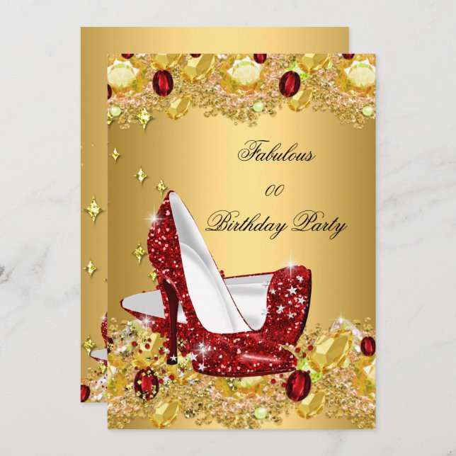 Red Gold Glitter High Heels Fabulous Party Invitation (Front/Back)