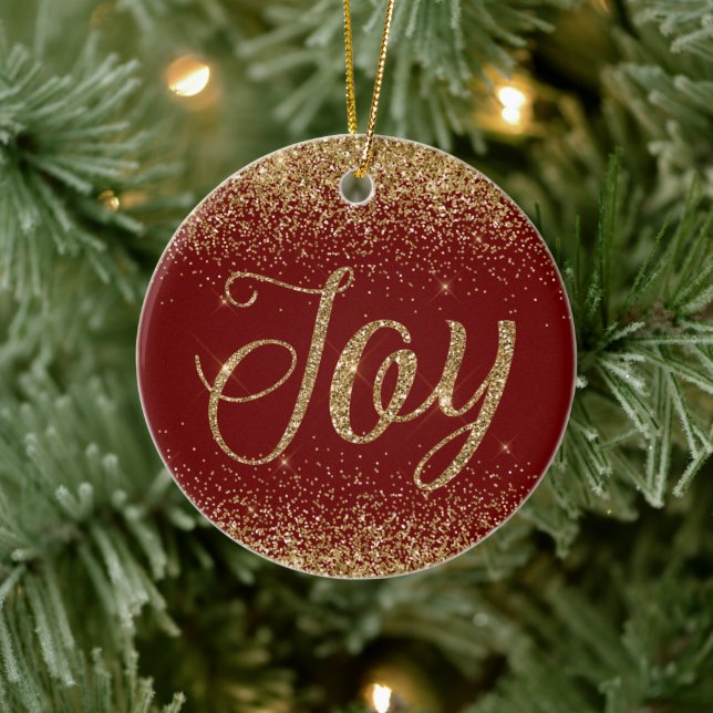 Red Gold Glitter Joy Ceramic Tree Decoration (Tree)