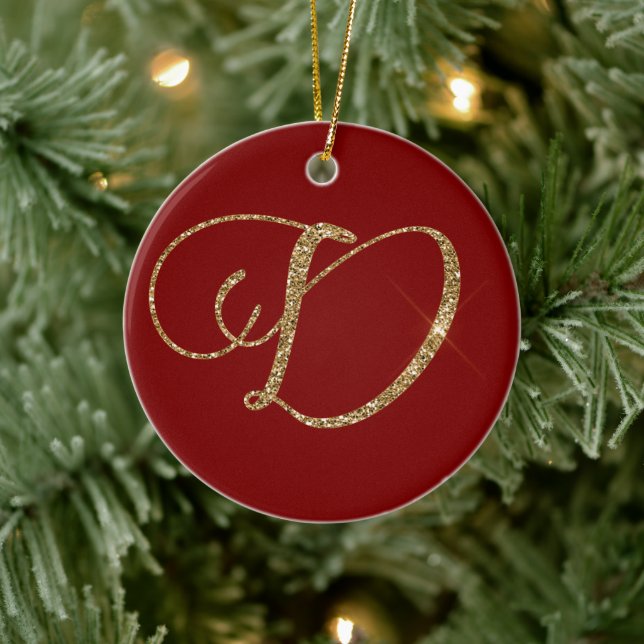 Red Gold Glitter Letter D Ceramic Tree Decoration (Tree)