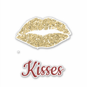 Red Gold Glitter Lips Flirty Kiss