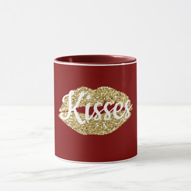 Red Gold Glitter Lips Flirty Kiss Mug (Center)