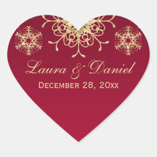 Red, Gold Glitter LOOK Snowflake Wedding Sticker