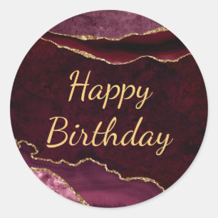 Red & Gold Glitter Marble Agate Birthday  Classic Round Sticker