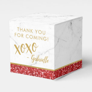 Red Gold Glitter Marble xoxo Birthday Favour Box