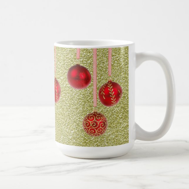 Red Gold Glitter Merry Christmas Baubles Mug (Right)