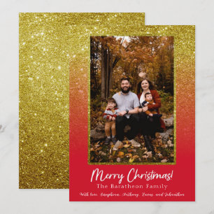 Red Gold Glitter Personalised Family Christmas Holiday Card