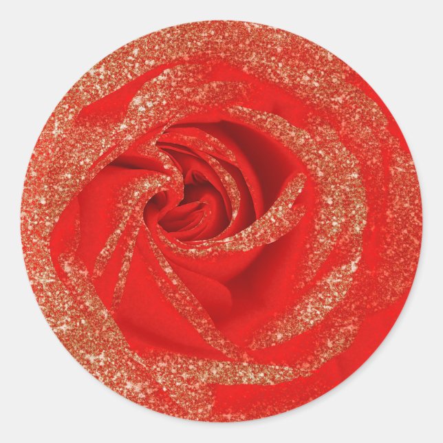 Red Gold Glitter Rose White Wood Shabby Chic Classic Round Sticker (Front)