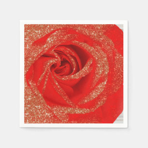 Red Gold Glitter Rose White Wood Shabby Chic Napkin