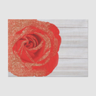 Red Gold Glitter Rose White Wood Shabby Chic Tissue Paper