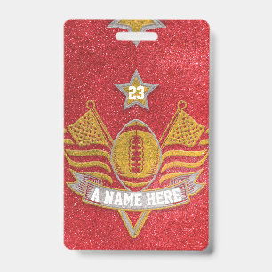 Red & Gold Glitter School Football Team Sports ID Badge
