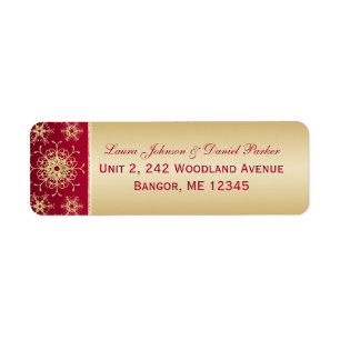 Red, Gold Glitter Snowflakes Return Address Label