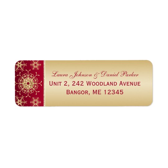 Red, Gold Glitter Snowflakes Return Address Label