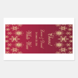 Red, Gold Glitter Snowflakes Wine Label Sticker