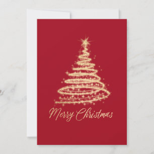 Red Gold Glitter Sparkle Christmas Tree Holiday Card